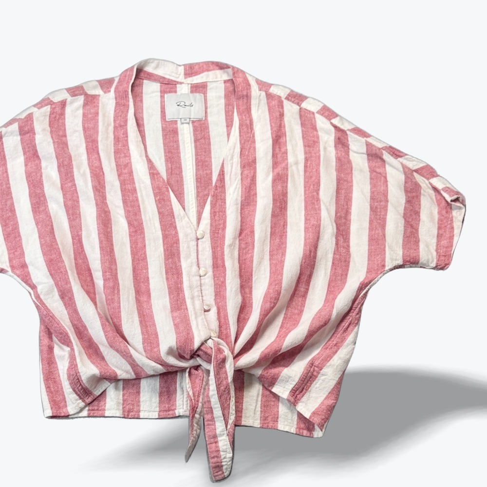Rails Thea Seville Stripe Tie Front Top Red White Linen Blend Preppy Coastal XS